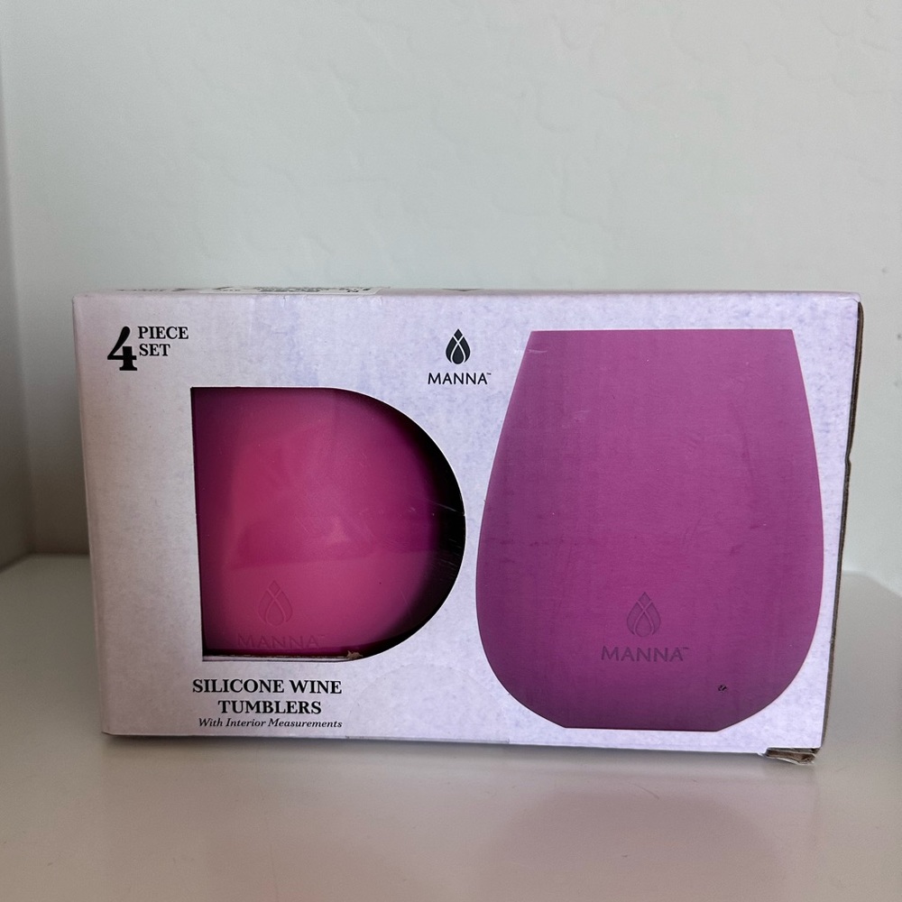 Manna Silicone 14 Oz Wine Tumbler 4 Pc Set Assorted Pinks/Purples BPA Free